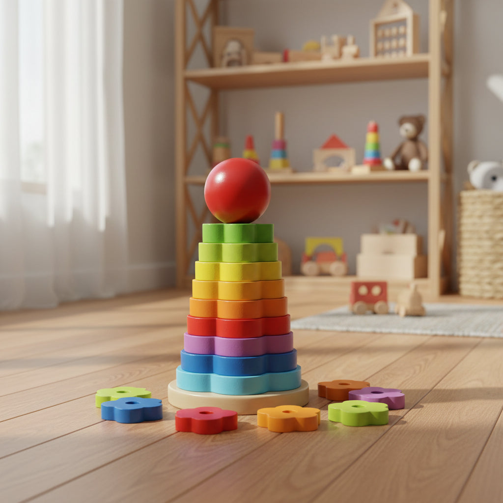 WOODEN RAINBOW TOWER TOY