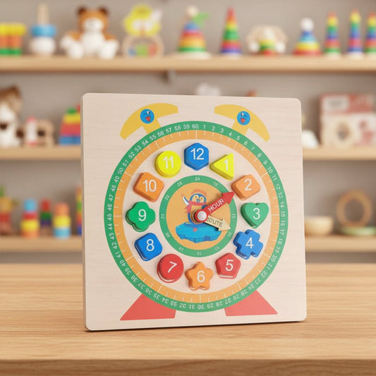 WOODEN PLAY TOY TIME CLOCK