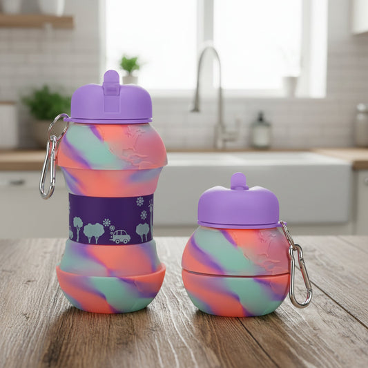WATER BOTTLE SILICONE FOLD MULTI COLOUR